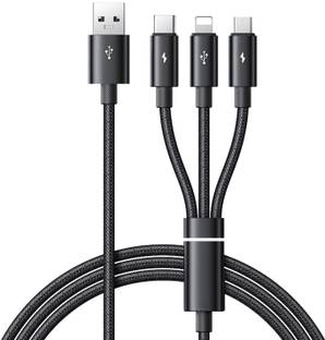 PRAKIE Type C 3 A 1 m 3 in 1 Nylon Braided Fast Charging Cable with Lightning, Type-C & Micro USB