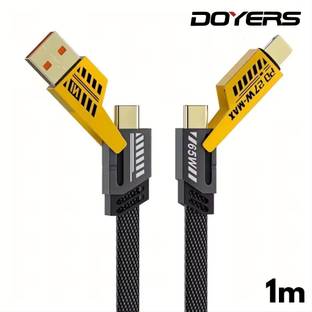 Doyers Type C 6 A 1 m Nylon USB C Cable Lightning Cable [65W 4 in 1 Charging Cable] Flat Braided USB C Charger Cord with Data Transfe, Multi Charging Cable Combo Type C/USB A/Lightning Port for iPhone iPad & Most Devices