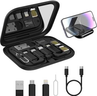 Portronics USB Type C Cable 0.27 m Snapcase 60W Multifunctional Fast Charging Data Cable Kit, USB A & Type C to Male Micro/Type C/Lightning