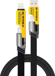 Nu Republic USB Type C Cable 1.2 m Blaze Fusion-Q 100W 4-in-one USB-A to Type-C to Type-C + Type-L Metal Connector Fast Data Charge Carbon Texture Braided Cable