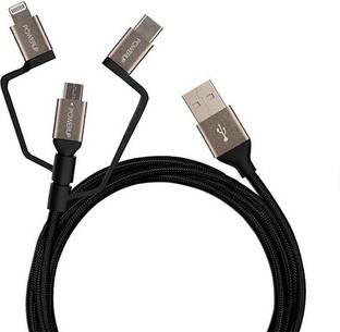 POWERUP USB Type C Cable 2 A 1.5 m nylon braided Stay charged 3-In-1 (Lightning + Micro USB + 2.0 USB C) Sync & Charge Cable Specially Made for Iphone, Ipad, Ipod | Apple MFi Certified | Nylon Braid 5ft/1.5m Alu-Rub Cable