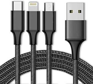 The Black Store USB Type C Cable 1 m 3 IN 1 Nylon Braided Charging Cable micro USB, Lightning Cable & Type C