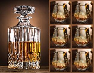 MairaTrends MairaTrends European Crystal Clear 1000ml Decanter and 325ml Glass Set of 6 Whisky , Scotch, Ram, Wine, Vodka, Juice & etc. Decanter