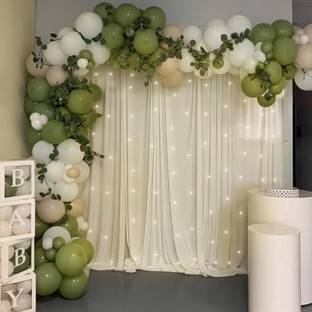 specialyou.in White, Olive Green, Peach Olive green and white Backdrop decor kit