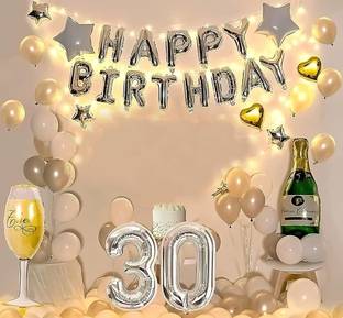 specialyou.in Multicolor and Grey balloon , Happy Birthday, champagne bottle & Glass foil balloon- 63 Pcs