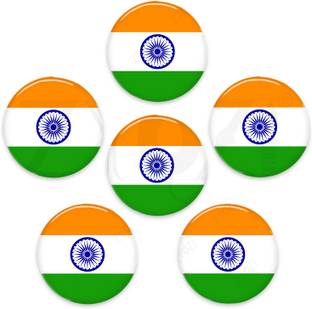 ZYOZI Green, White, Orange Republic Day & Independence Day Decorations Tinplate Pin Badges (Pack Of 6)