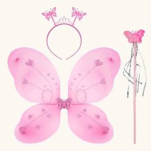 specialyou.in Pink Special You Pink Fairy Wings with HairBand and Magic Wand Costume for Baby Girls