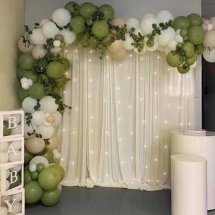 specialyou.in White, Olive Green, Peach Olive green and white Backdrop decor kit