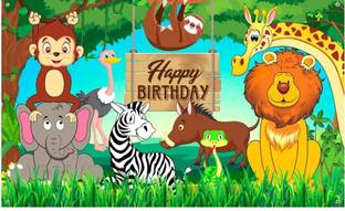 SRAV Forest Animal Birthday Party Backdrop Banner /Background Cloth for Party 5H* 8W