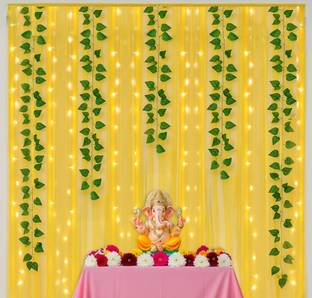 specialyou.in SpecialYou Yellow Backdrop Cloth for Decoration led String Lights green Vines haldi Decoration Items for Marriage Aesthetic Room Decor Items 10 Items