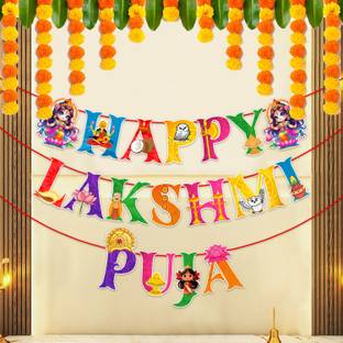 ZYOZI Multicolor Happy Lakshmi Puja Paper Banner, Decorative Items for Lakshmi Puja
