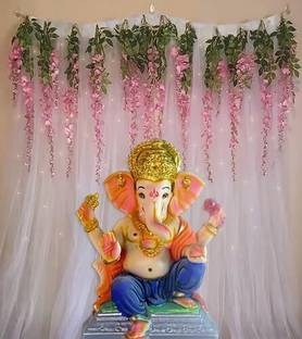 specialyou.in Ganesh Chaturthi Background Sheer net Curtains Decoration Items, Pink Artificial Wisteria Flower Vines fairy Lights Combo for Birthdays, Home Décor 12 Items