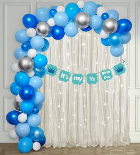 specialyou.in SpecialYou Blue Theme Half Birthday Decoration for baby boy with It's My Half Birthday Banner, net curtains and led light- 64 Items