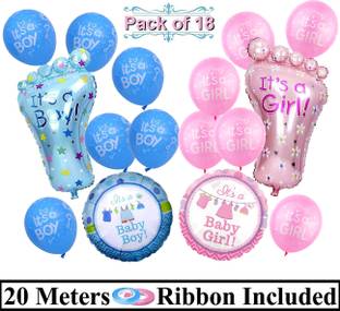 AMFIN Pink, Blue Its A Girl & Boy Pink & Blue Feet Balloons / Baby Shower Combo Baby Shower Decoration Balloons Welcome Baby Decoration Material Props Baby Shower Decorations Baby Shower Balloon Decoration for Baby Shower - (Pack of 18)