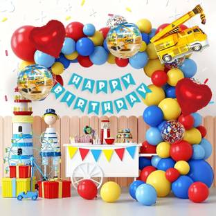 specialyou.in Crane theme Birthday decoration Items for Boy, Girl Crane Foil Balloon, Yellow, Red, Dark & Pastel blue balloons- 67 Pcs