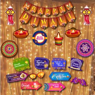 R G ACCESSORIES Happy Diwali Banner & Cut outs & Photobooth Props With Fairy Lights
