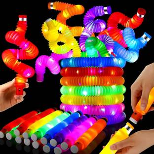 Super Toy Multicolor 6 Light Up Pop Tubes-Glow in Dark Stretchy Pipes for Kids & Adults Party Favors