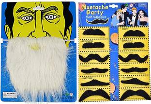 JAMBOREE White, Black Fake Beards & Mustache Combo for Adult Kids Costume Accessories Beard & Mustache