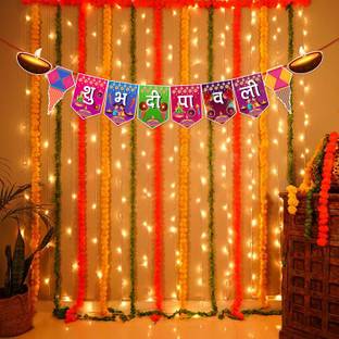 ZYOZI Multicolor Diwali Decorations Items - Diwali Banner & Rice Light (Pack Of 2)