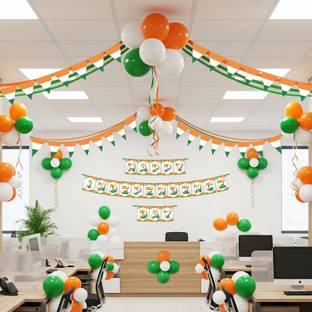 1iAM Multicolor Independence Day Decoration Pack of 100- Banner,75 Balloons for Corporate Office