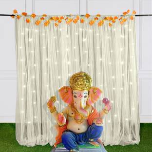specialyou.in Special you Ganesh Chaturthi decoration items with maple vines, curtains fairy lights for Ganapati backdrop decoration pack of 10 items