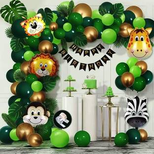 RP Bazaar Green Jungle Theme Birthday Decoration Items - 37Pcs Birthday Decoration Items