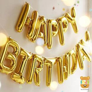 bizb Gold Happy Birthday Foil Balloon Banner 13 psc