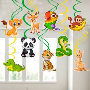 ZYOZI Multicolor Jungle Theme Party Decorations Hanging Swirls, Birthday Decorations (Pack Of 9)