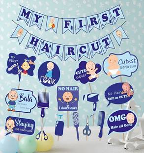 Xzotic Blue First Haircut Banner & Props | Blue Theme | Set of 17 pcs