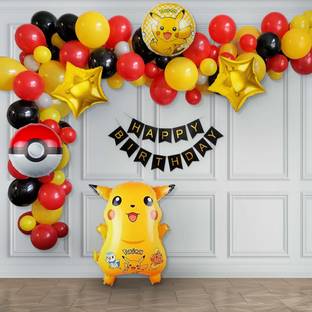 specialyou.in Red, Yellow, Black, Gray Pikachu Pokemon Theme Birthday Decoration Items Kit for Boys, Girls- 73 Pcs