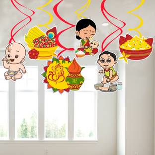 ZYOZI Yellow & Red Annaprasanam Hanging Swirls/Rice Ceremony Decorations Items