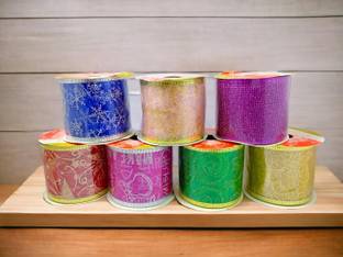 Sesonby Glitter Red Set of 2 Roll 4 Meter Each Christmas Tree Ribbon for Christmas Tree