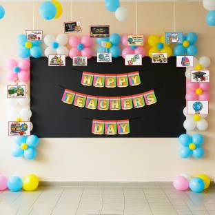 1iAM Multicolor Happy Teachers Day Decoration Items Pack of 78|Banner,Ceiling Hanging,Balloons