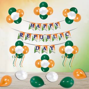 1iAM Republic Day Decoration Combo Pack of 95 Including Paper Banner, Balloons & Glue Dots|26th January Decoration Items for School, College, Club, Office