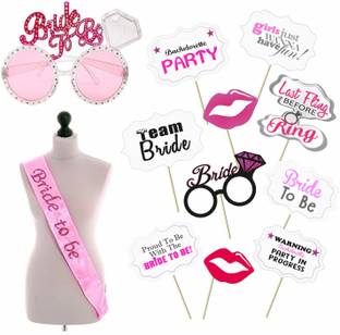 Party Propz Multicolor COMBO 1 BRIDE TO BE EYE GLASS, 1 BRIDE TO BE SASH & 1 SET OF BRIDE TO BE PHOTOBOOTH / BACHELORETTE PARTY DECORATION/BACHELORETTE PARTY SUPPLIES