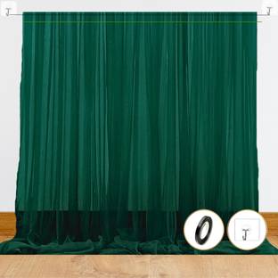 1iAM 5pcs Green Decoration Net /Backdrop Net Curtains Hook & Ribbon Combo 2pcs Large Green Net Stitched with Ribbon & 2pcs Gummy Hooks & 1pc Ring Ribbon