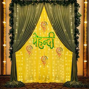 specialyou.in Yellow, Green Chiffon-like Curtains for Mehendi Decorations for Wedding, Home Decor'