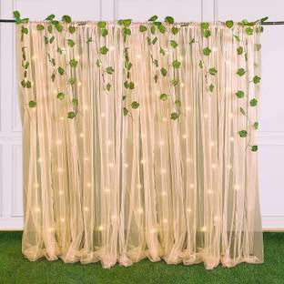 specialyou.in SpecialYou Aesthetic Home Decor Items with Peach Backdrop Cloth and String Lights/ Artificial Plant Vines- 10 Items