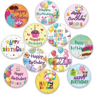 ZYOZI Multicolor Happy Birthday Badge|Birthday Pin Badge for Kids-Birthday Buttons (PACK OF 12)