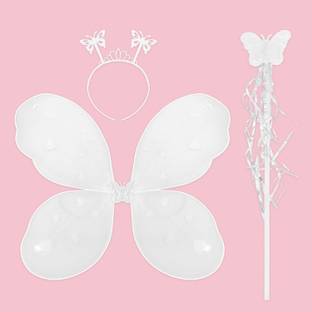 specialyou.in White SpecialYou Fairy Wings with Hair Band and Magic Wand Costume for birthday