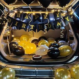 specialyou.in Special You Car Boot Black & Golden theme Birthday decoration Metallic White balloon's For Surprise Decoration 33 pcs