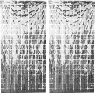 Birthday Popper Silver Square Foil Curtain |2 Pack;3.5ft x 6.5ft Each|Metallic Backdrop Streamers Decor