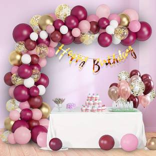 PARTY MIDLINKERZ Solid Burgundy Pink Balloons girl birthday decoration kit, Light with Confetti Balloon
