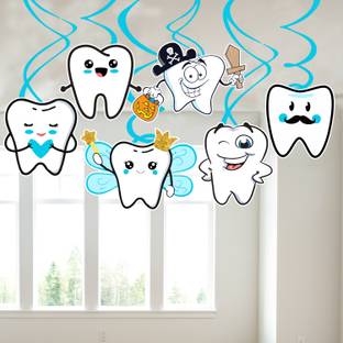 ZYOZI Blue 6 pcs I Got My First Tooth Hanging Swirls, First Tooth Decoration Items for Baby