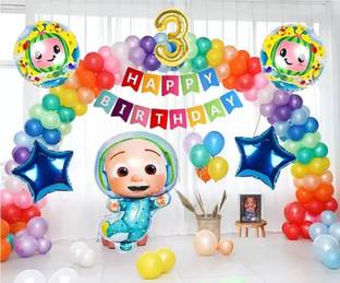 ffsd Multicolor Happy birthday Banner , 50 Multi color Balloons Cocomelon Theme Birthday Party Decoration Kit (50Pcs) Combo Kit includes