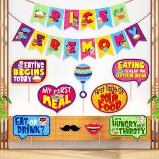 ZYOZI Multicolor Rice Ceremony/Annaprashan Decorations Items-Banner & Photo Booth(Pack of 10)