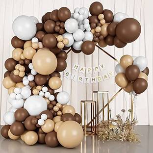 specialyou.in Multicolor with Peach, White & Brown balloons/ happy birthday banner/ balloon arch strip.