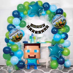 specialyou.in Multicolor Mine Craft Theme Birthday Decoration items with Minecraft foil balloon- 68 Pcs