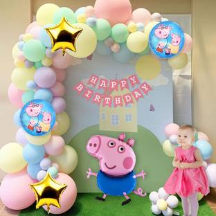 special you SpecialYou Pink Peppa Pig theme birthday decoration items with Peppa pig foil balloons set & pastel balloons & happy birthday party banner-58 items