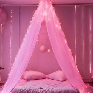 1iAM Pink 1pc Decoration Net (16.4x4.9ft) & 1pc Rice Light (34ft 38 Bulbs) Combo Package